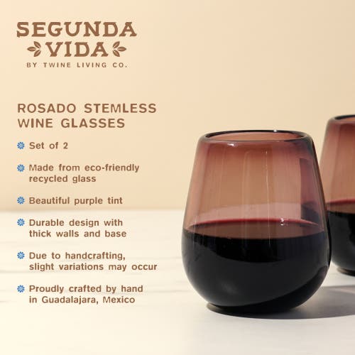 Twine Segunda Vida Rosado Recycled Stemless Wine Glasses Set Of 2 In Pink
