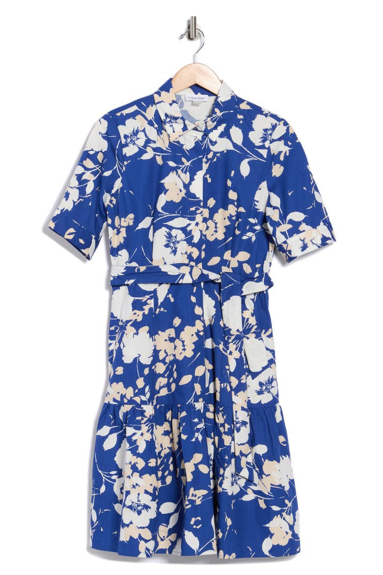 Floral Short Sleeve Cotton Shirtdress, Alternate, color, ULTRAMARINE MULTI