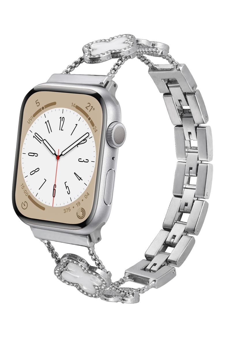 Clover Embellished Apple Watch® Watchband, Alternate, color, SILVER