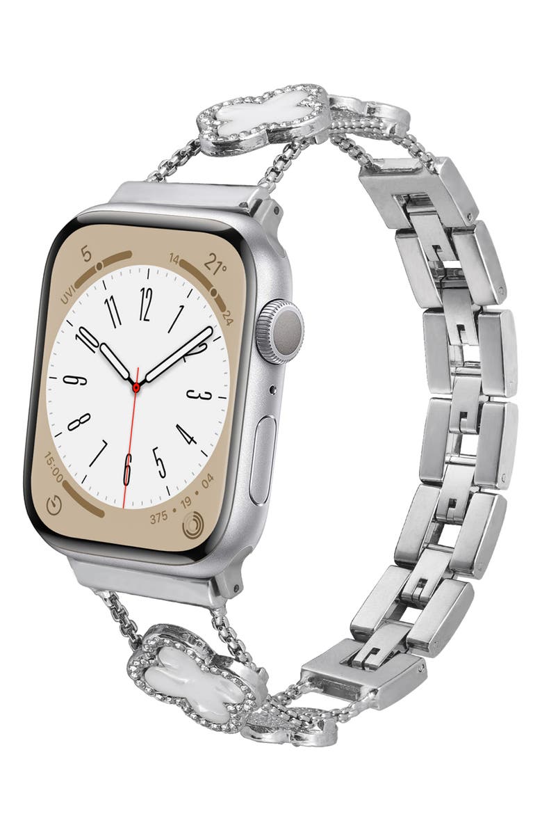 BCBG Clover Embellished Apple Watch<sup>®</sup> Watchband, Alternate, color, Silver