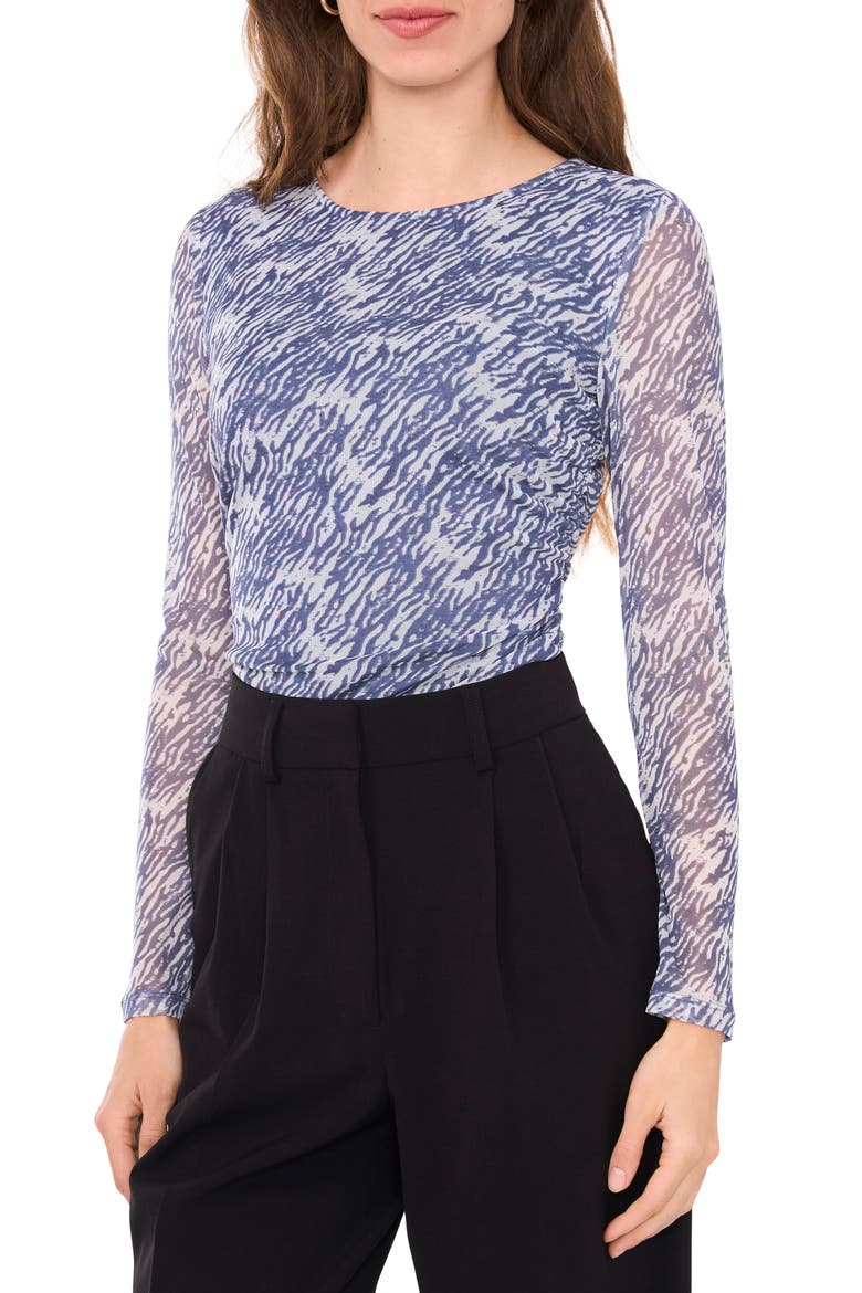 Ruched Mesh Top, Main, color, VINTAGE INDIGO BLUE
