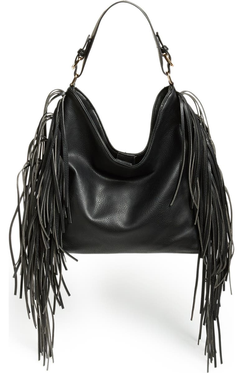 Sole Society 'Remy' Fringe Faux Leather Hobo, Main, color,