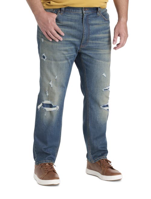 True Nation By Dxl Big & Tall Rip And Repair Tapered-fit Jeans In Blue