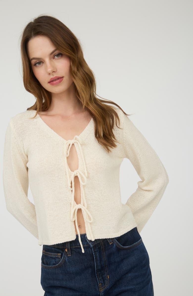 Blu Pepper Front Tie Crop Cardigan, Alternate, color, Cream