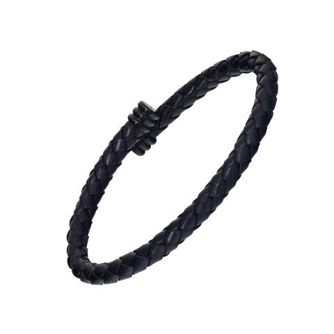 Flexible Braided Leather Bracelet With Stainless Steel End Caps