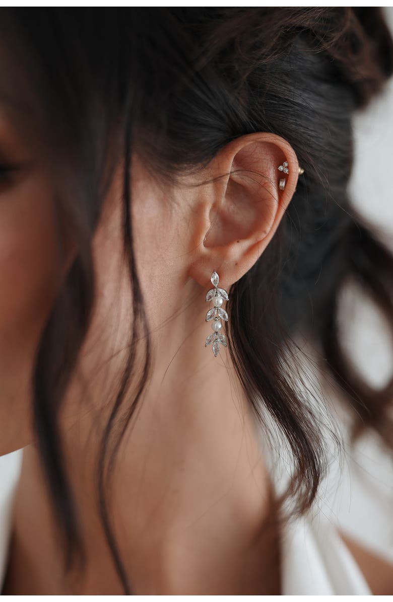 Untamed Petals Blossom Pearl and Crystal Earrings, Alternate, color, Silver