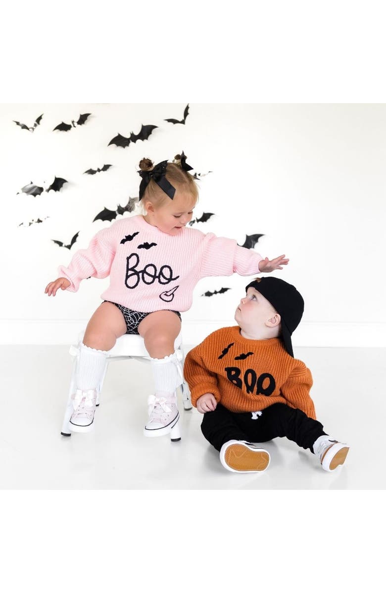 Sweet Wink Boo Bat Halloween Knit Sweater, Alternate, color, 