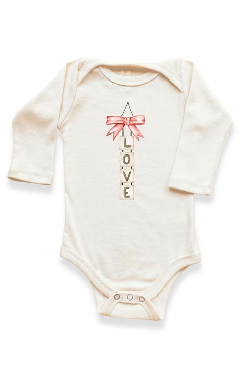 Love Blocks Bow Organic Baby Bodysuit Long Sleeve
