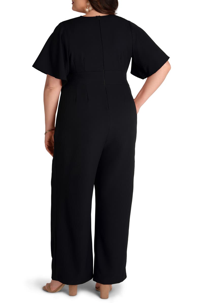 Kiyonna Charisma Faux Wrap Crepe Jumpsuit, Alternate, color, Black Noir