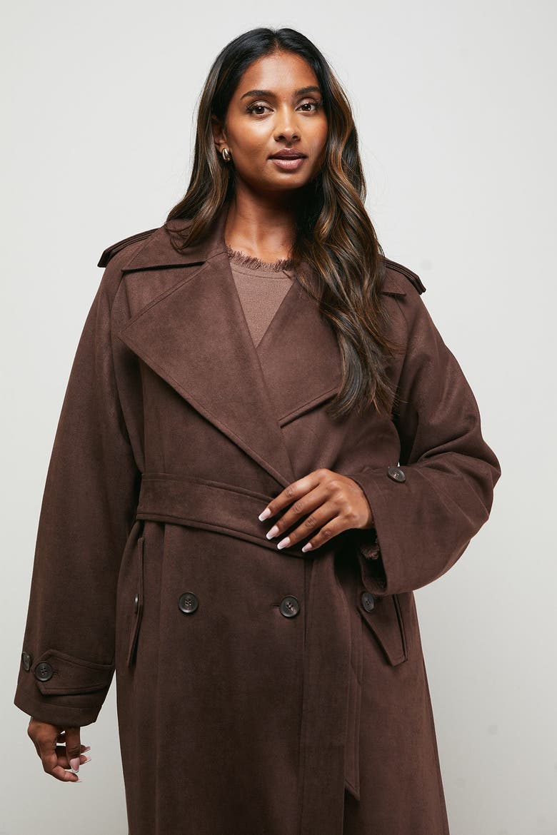 Cuff Detail Belted Coat, Alternate, color, Chocolate