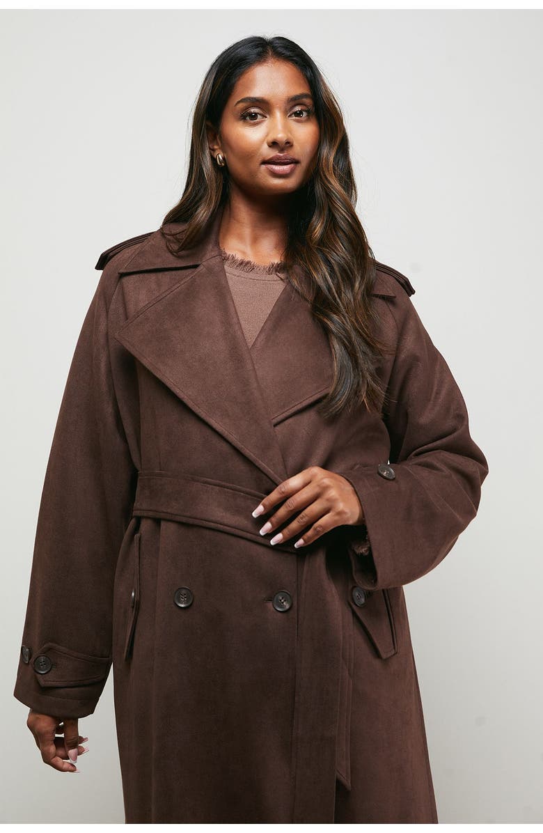Oasis Cuff Detail Belted Coat, Alternate, color, Chocolate