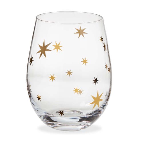 Tag Starlight Gold Stemless Wine Glass Hand Wash Only Christmas In Transparent