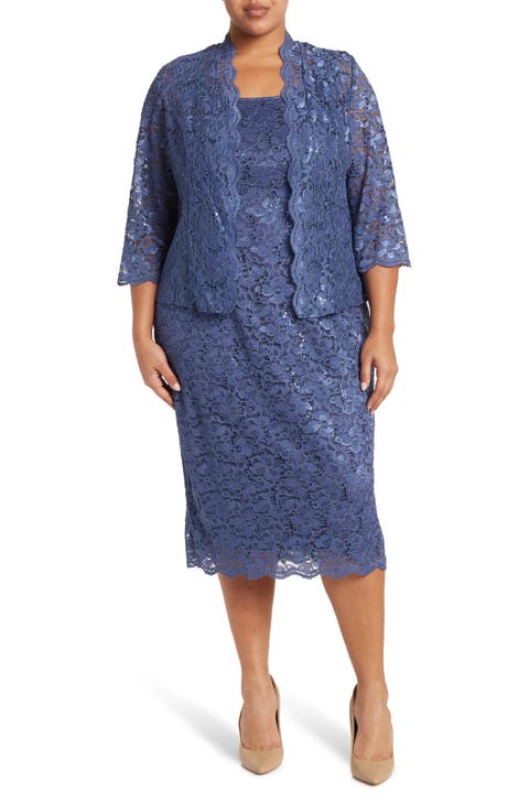 SLNY Floral Lace Sequin Cardigan & Dress Set
