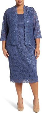SL FASHIONS SLNY Floral Lace Sequin Cardigan & Dress Set