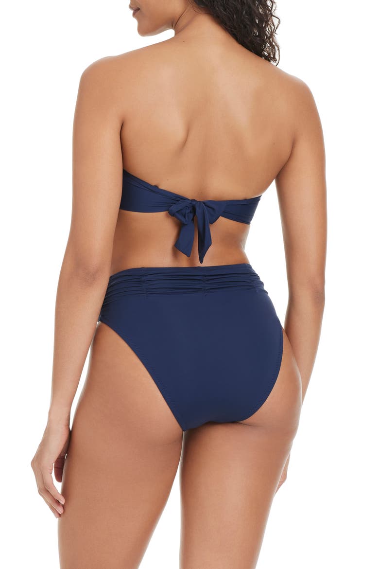 Shirred High Waist Bikini Bottoms, Alternate, color, NAVY MOOD