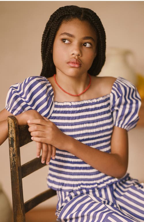 Polo Ralph Lauren Striped Cotton Top & Cropped Pant Set In Royal White