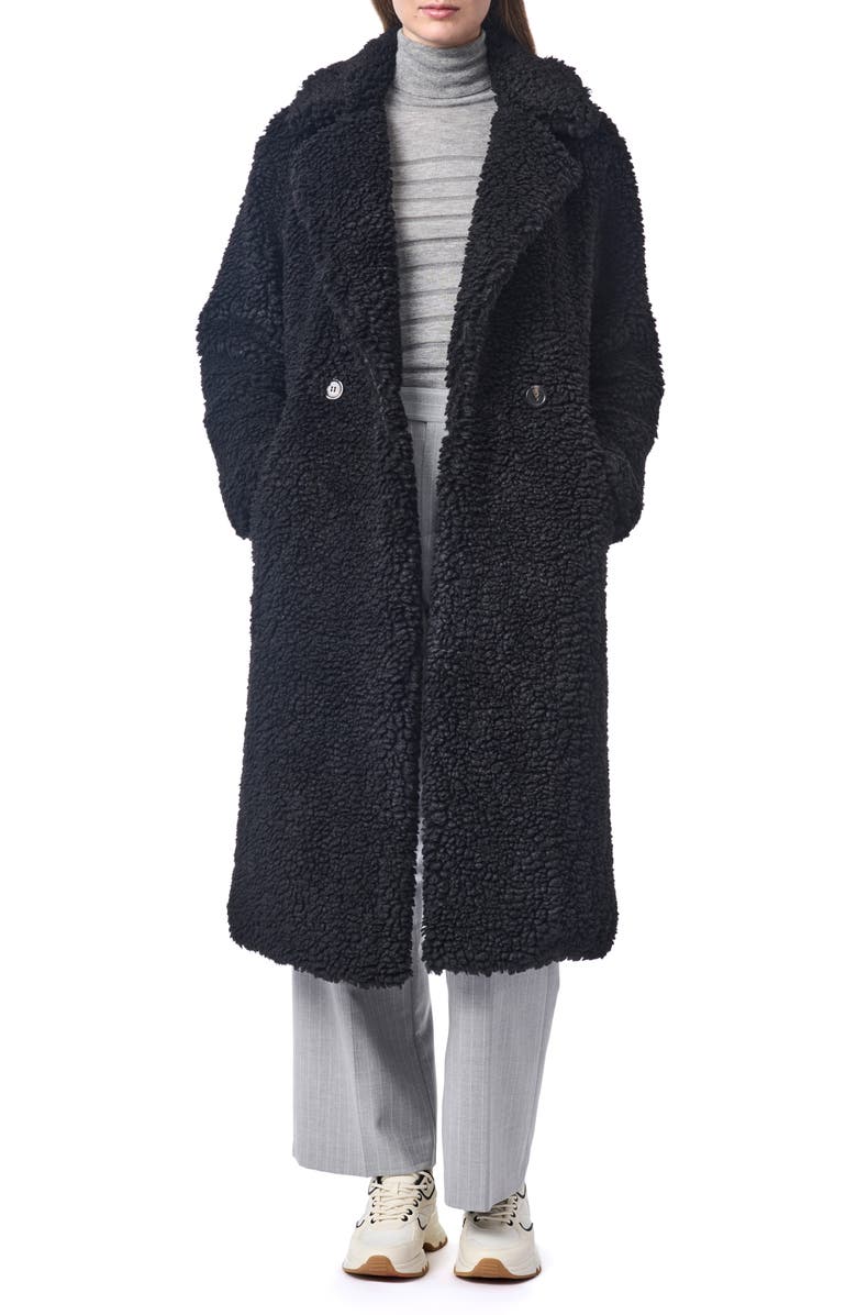 Bernardo Faux Shearling Double Breasted Longline Coat, Alternate, color,