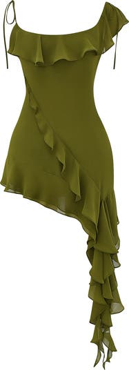 Ruffle Drape Asymmetric Minidress