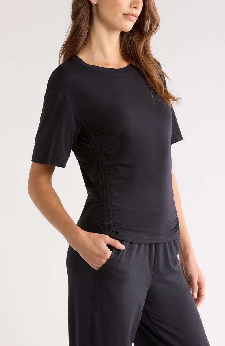 Zella Breathe Ruched Performance T-Shirt, Alternate, color, Black