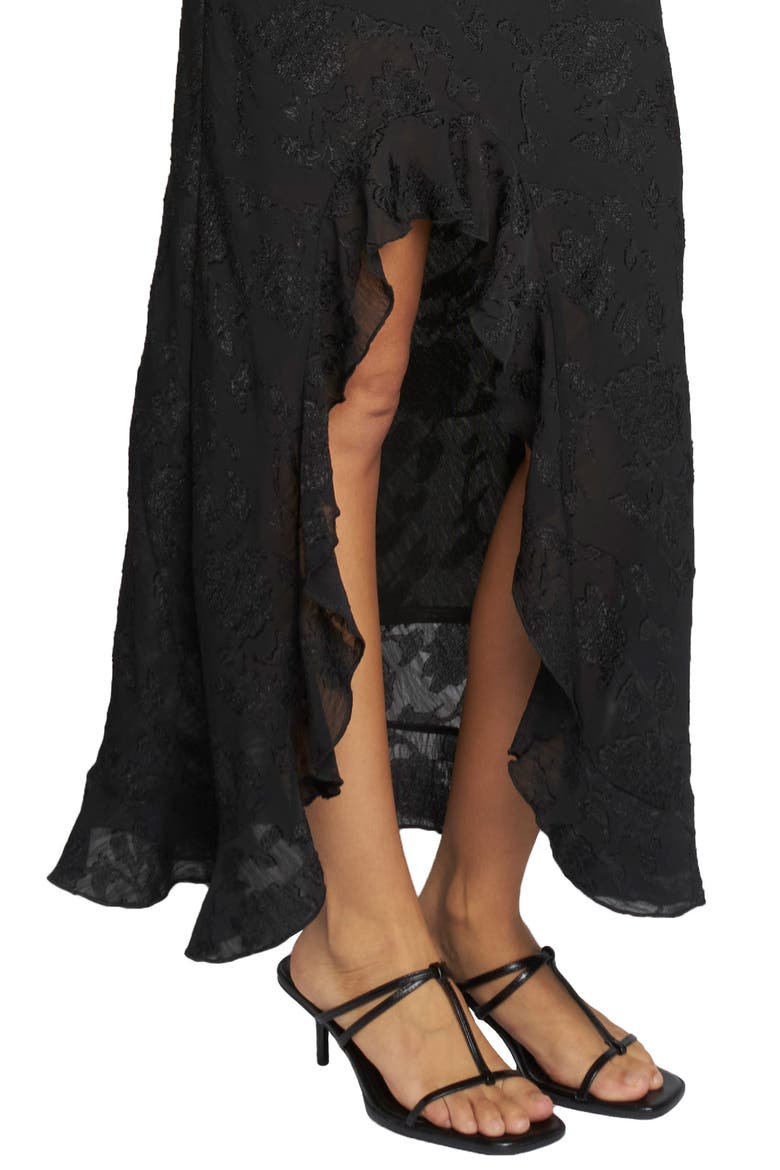 Brocade Ruffle Dress, Alternate, color, BLACK
