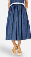 Yumi Denim Chambray Gathered Midi Skirt