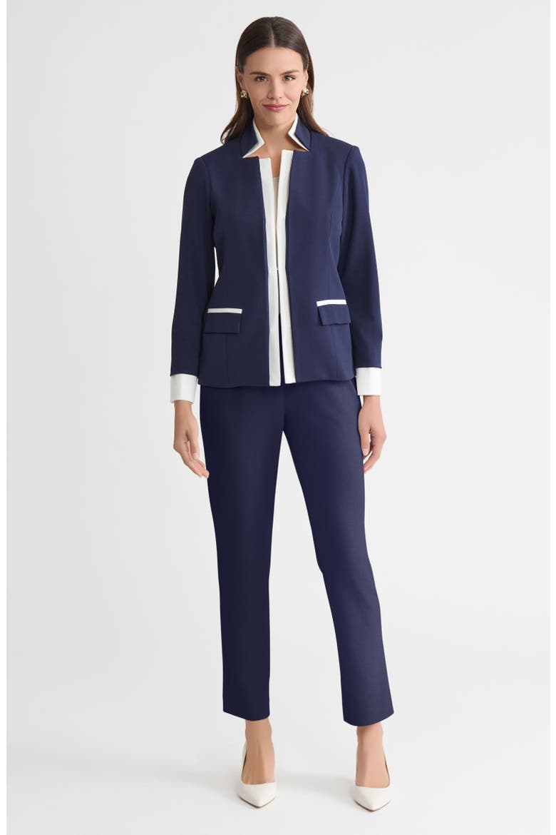 Tailored Two-Toned Stretch Deco Crepe Blazer, Alternate, color, Indigo/White