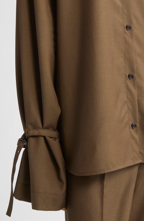 Totême Toteme Monogram Wool Flannel Tie Cuff Shirt In Green