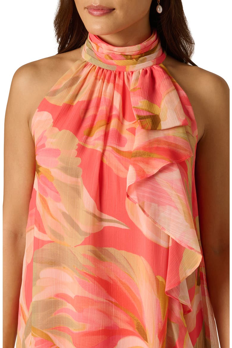 Floral Print Halter Trapeze Dress, Alternate, color, CORAL MULTI