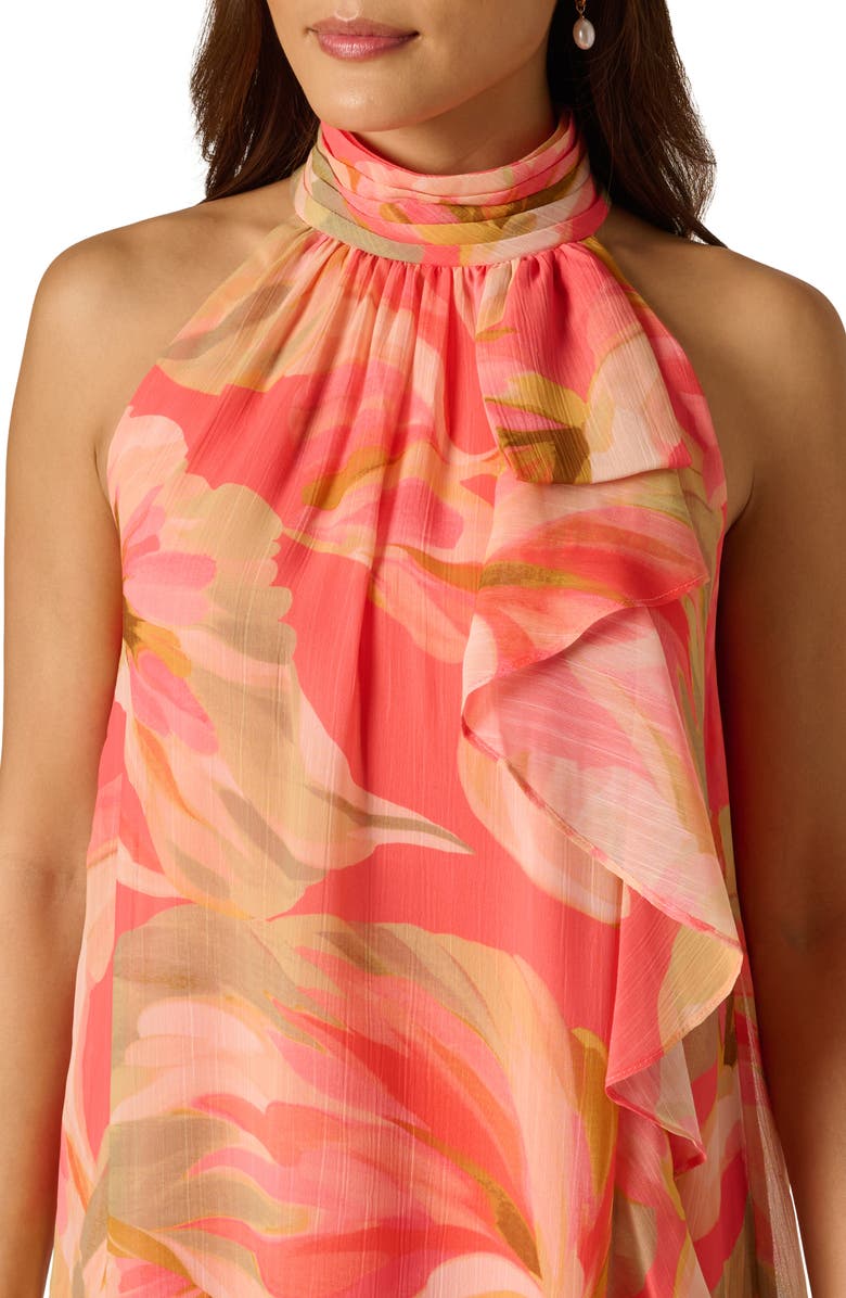 Adrianna Papell Floral Print Halter Trapeze Dress, Alternate, color, Coral Multi