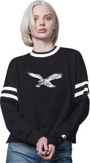 STARTER Women's Starter  Black Philadelphia Eagles Rally Drop Shoulder Cropped Sweatshirt