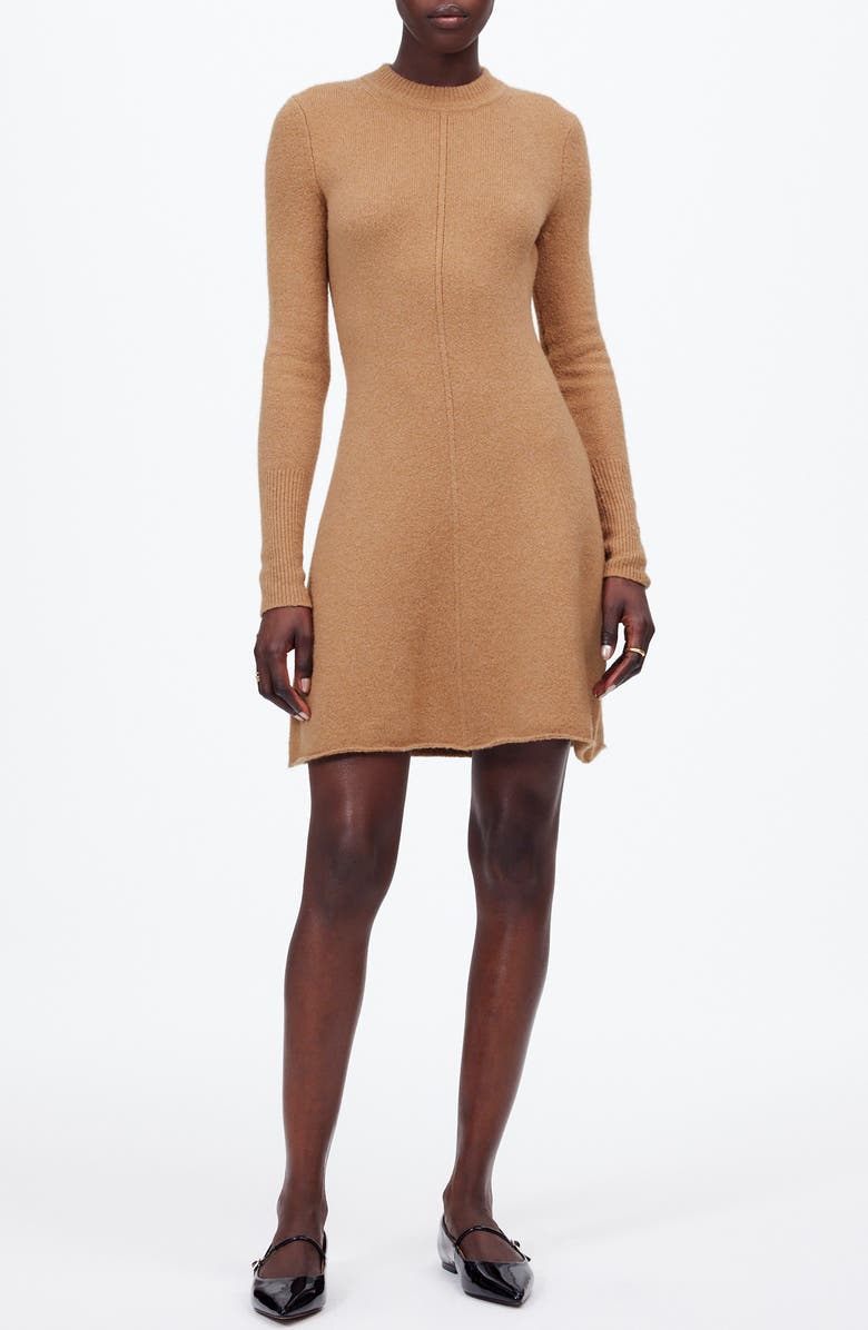 Madewell Long Sleeve Mini Sweater Dress, Main, color, Heather Caramel