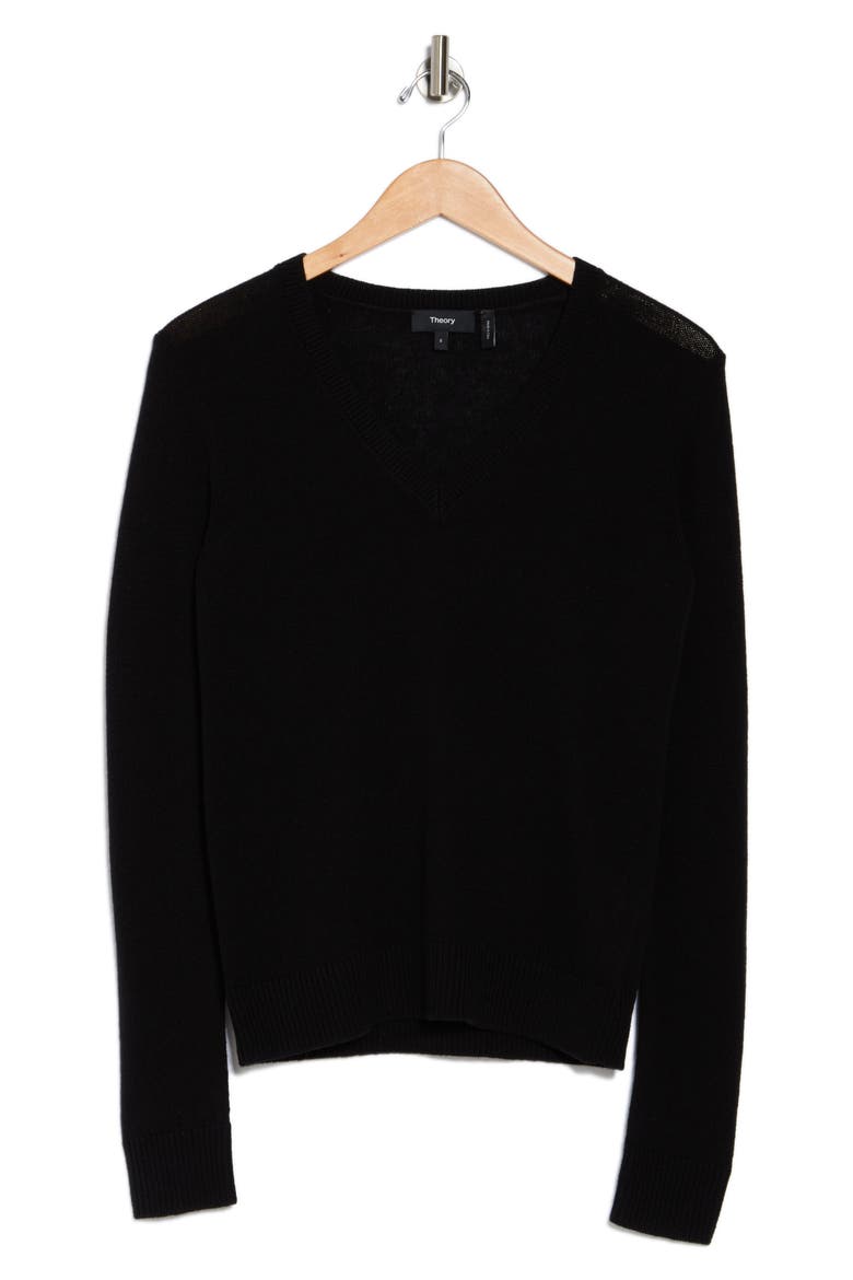 V-Neck Long Sleeve Cashmere Sweater, Alternate, color, BLACK