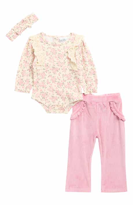 Nicole Miller Floral Long Sleeve Bodysuit, Leggings & Headband Set