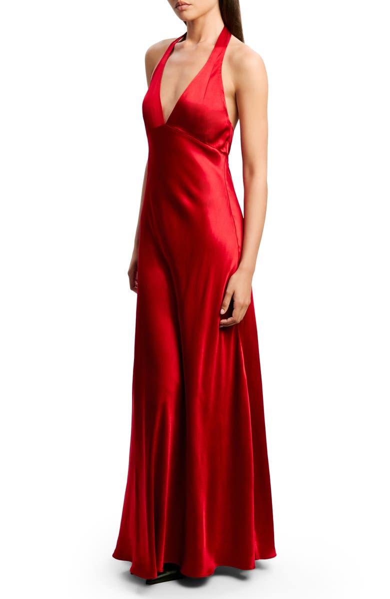 Bardot Magdalene Satin Plunge Halter Neck Dress, Alternate, color,