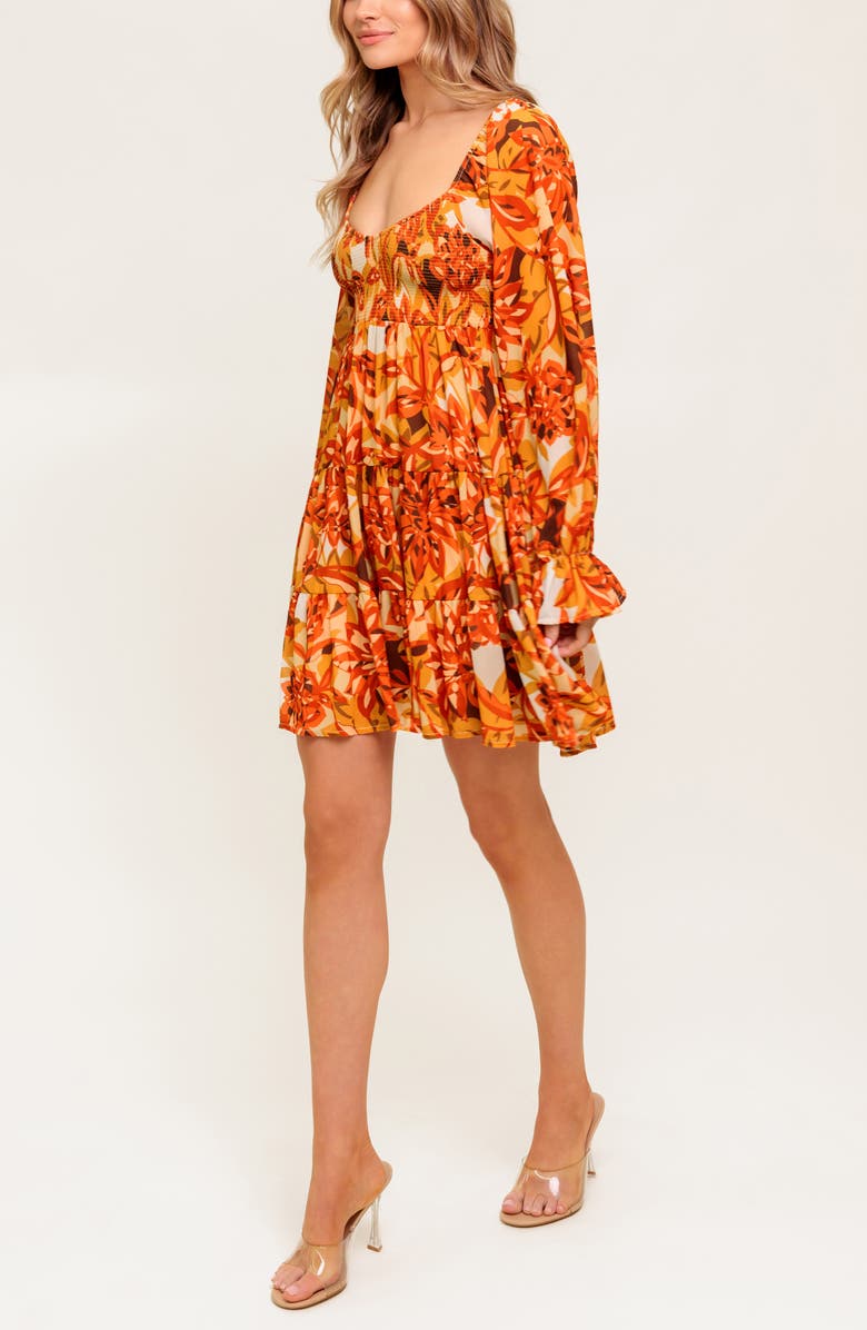 FLYING TOMATO Long Sleeve Babydoll Dress, Alternate, color, Rust