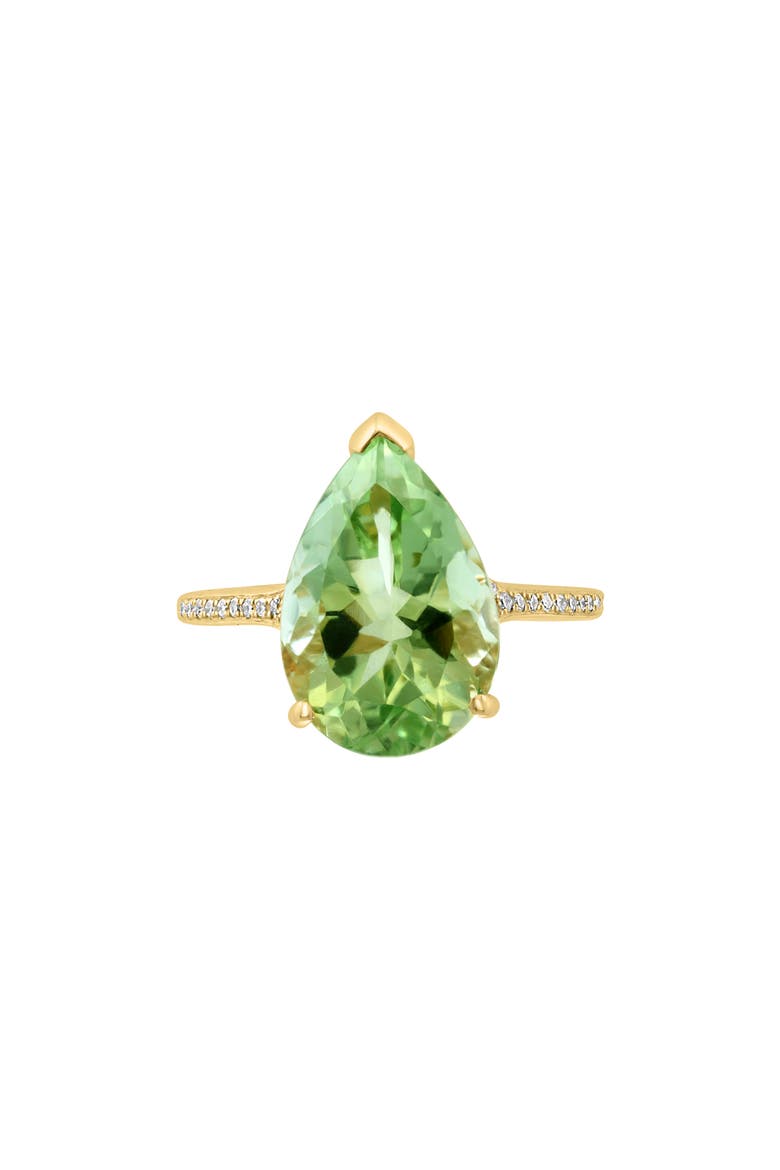 14K Yellow Gold Pear Cut Prasiolite Diamond Band Ring, Main, color, GREEN