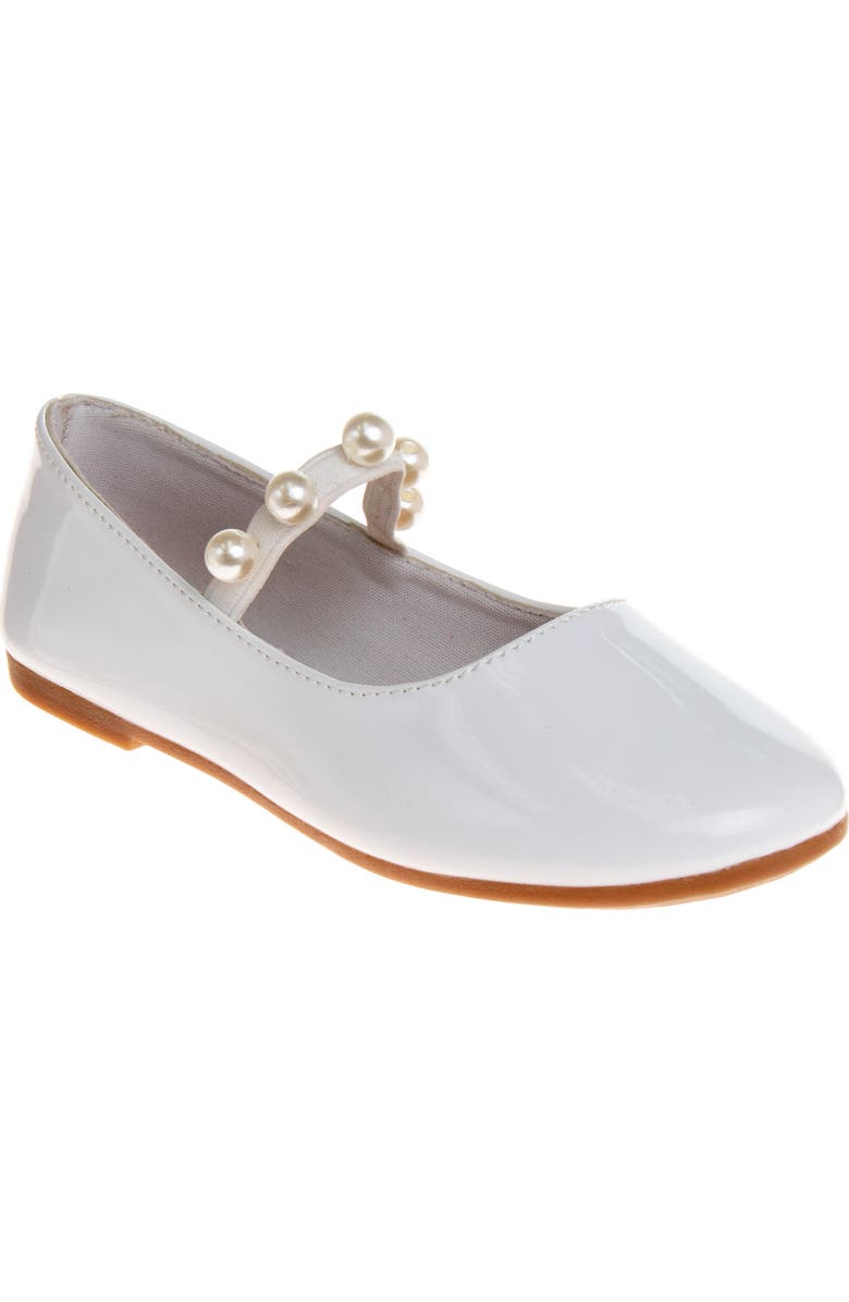 Laura Ashley Kids' Faux Pearl Flat, Main, color, White Patent