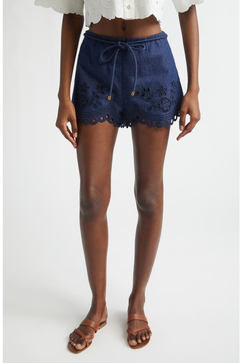 Mahon Broderie Anglaise Denim Shorts, Main, color, INK
