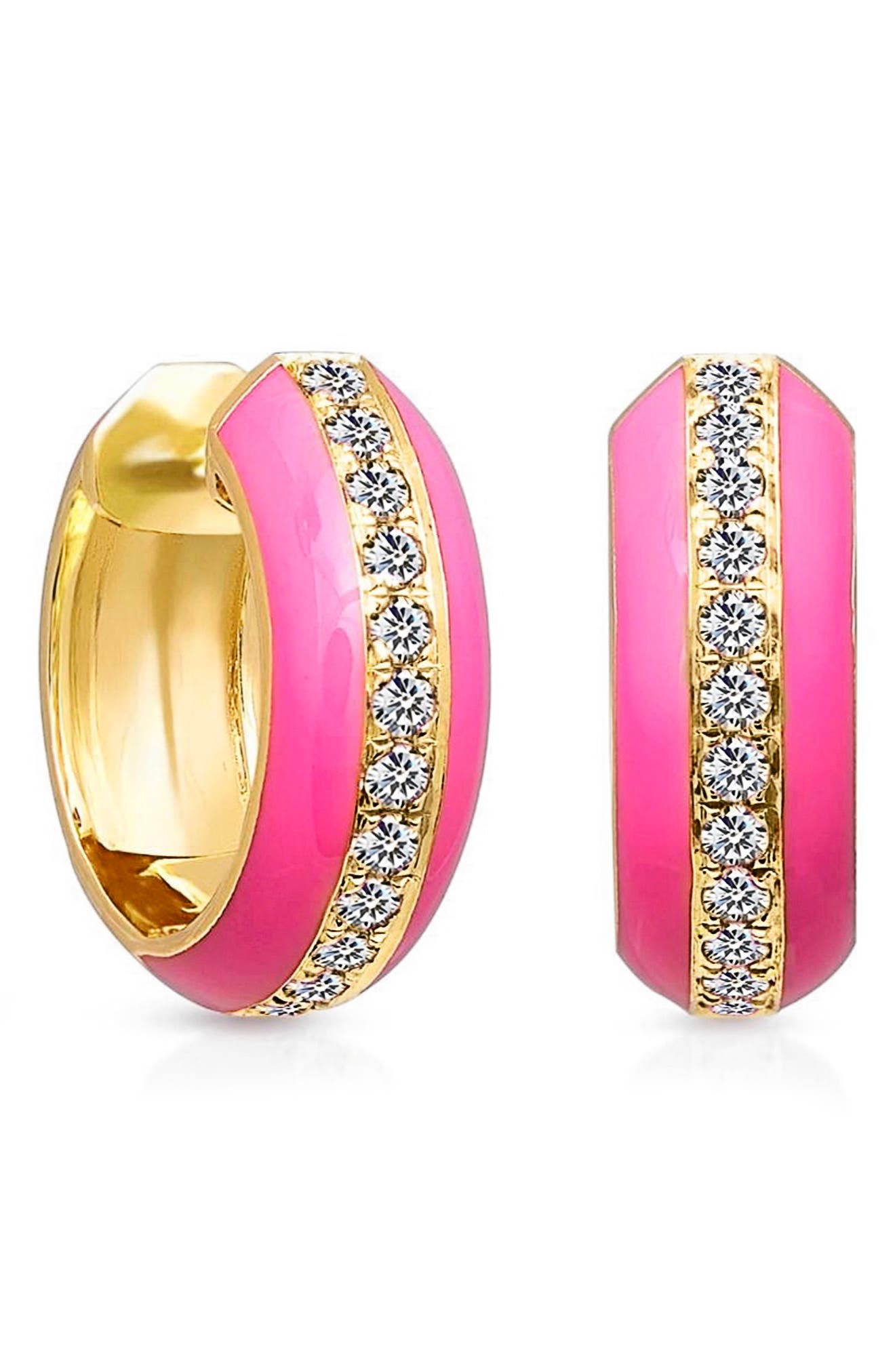 GABI RIELLE 14K Gold Plated Sterling Silver & CZ Pink French Enamel ...