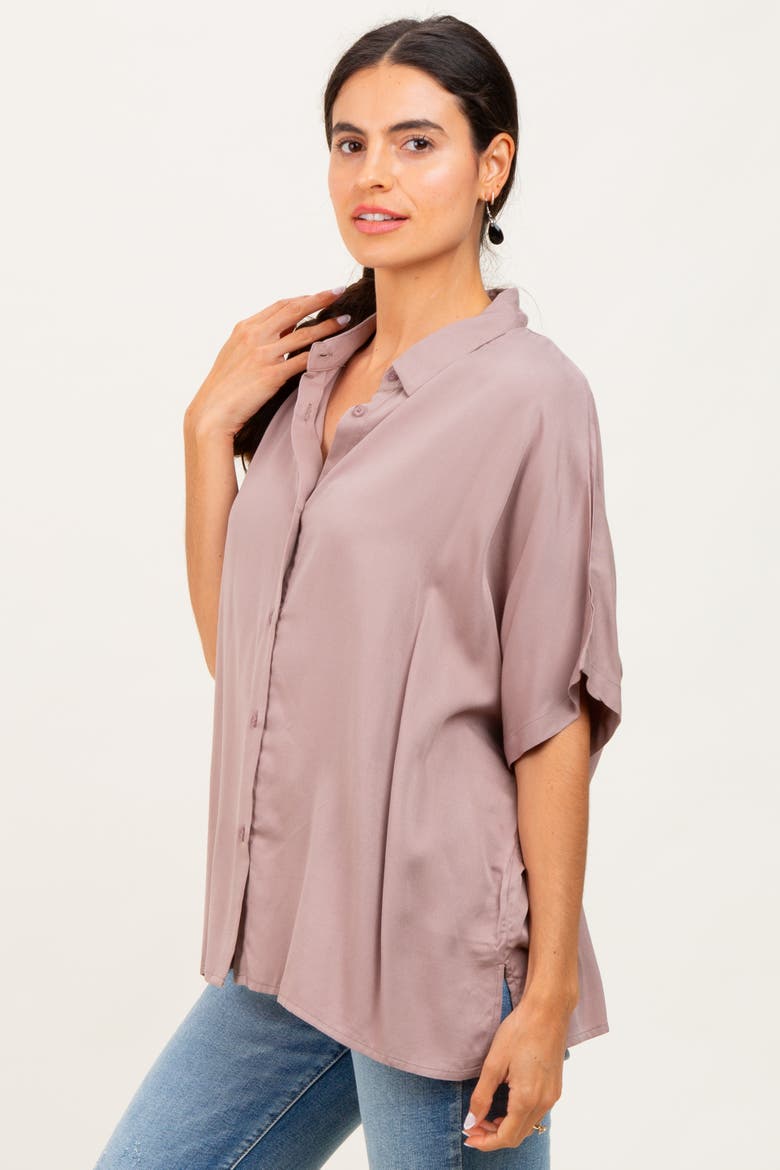 Dolman Sleeve Button Down Blouse, Alternate, color, Taupe