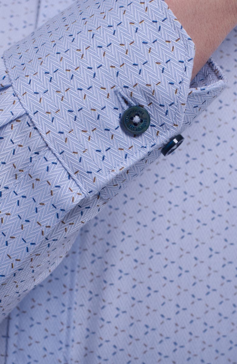 Bugatchi Axel Trim Fit Geo Print Cotton Button-Up Shirt, Alternate, color, Air Blue
