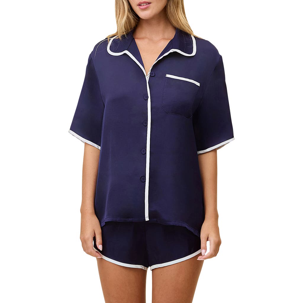 Papinelle Annabelle Piped Satin Pajamas In Blue