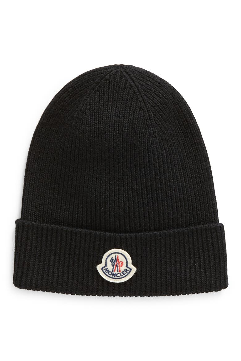 Logo Patch Virgin Wool Knit Beanie, Main, color, BLACK