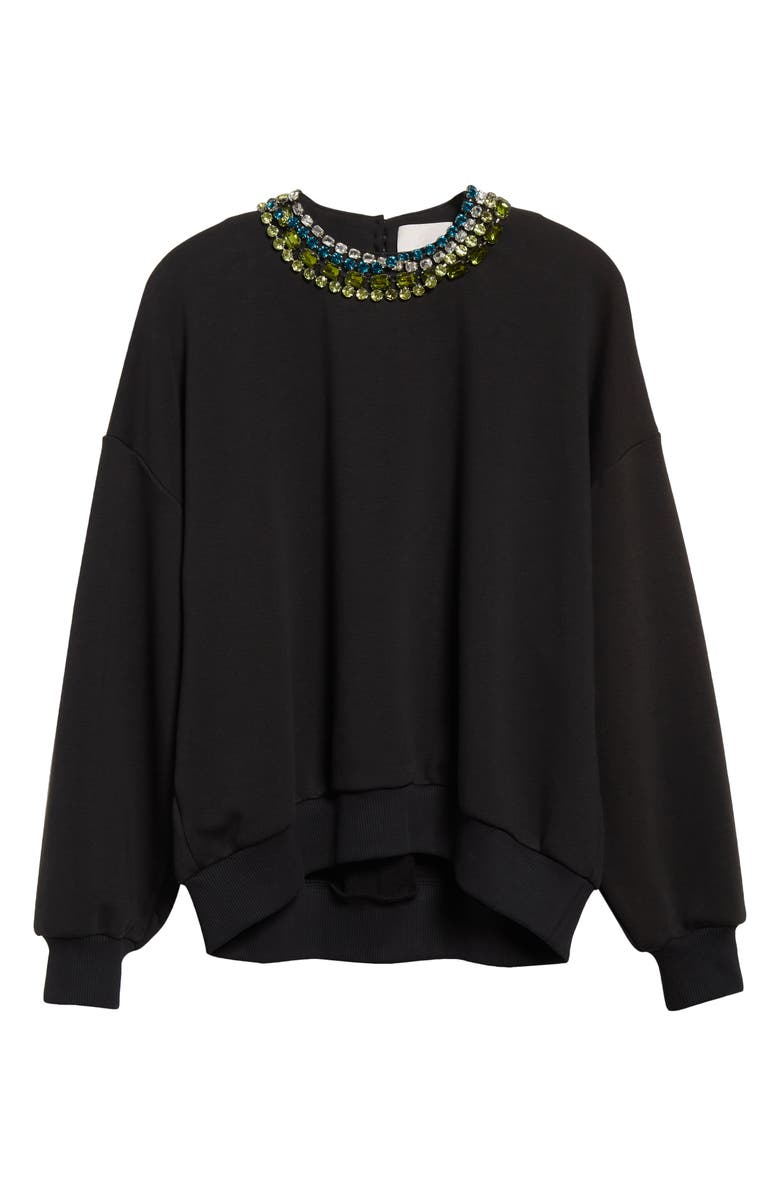 Cinq à Sept Brandy Mixed Crystal Detail Cotton Blend Sweatshirt, Alternate, color, Black
