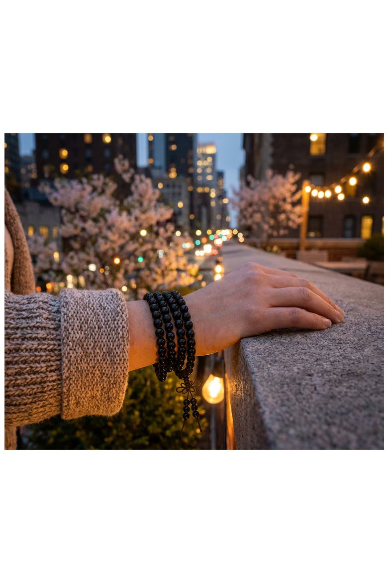 Set of 3 Onyx Bead Stretch Bracelets, Alternate, color, BLACK