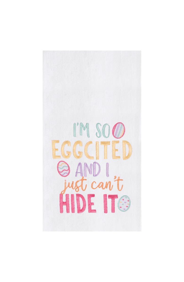C&F Home "I'm So Eggcited" Easter Spring Embroidered Cotton Flour Sack Kitchen Dishtowel, Main, color, White