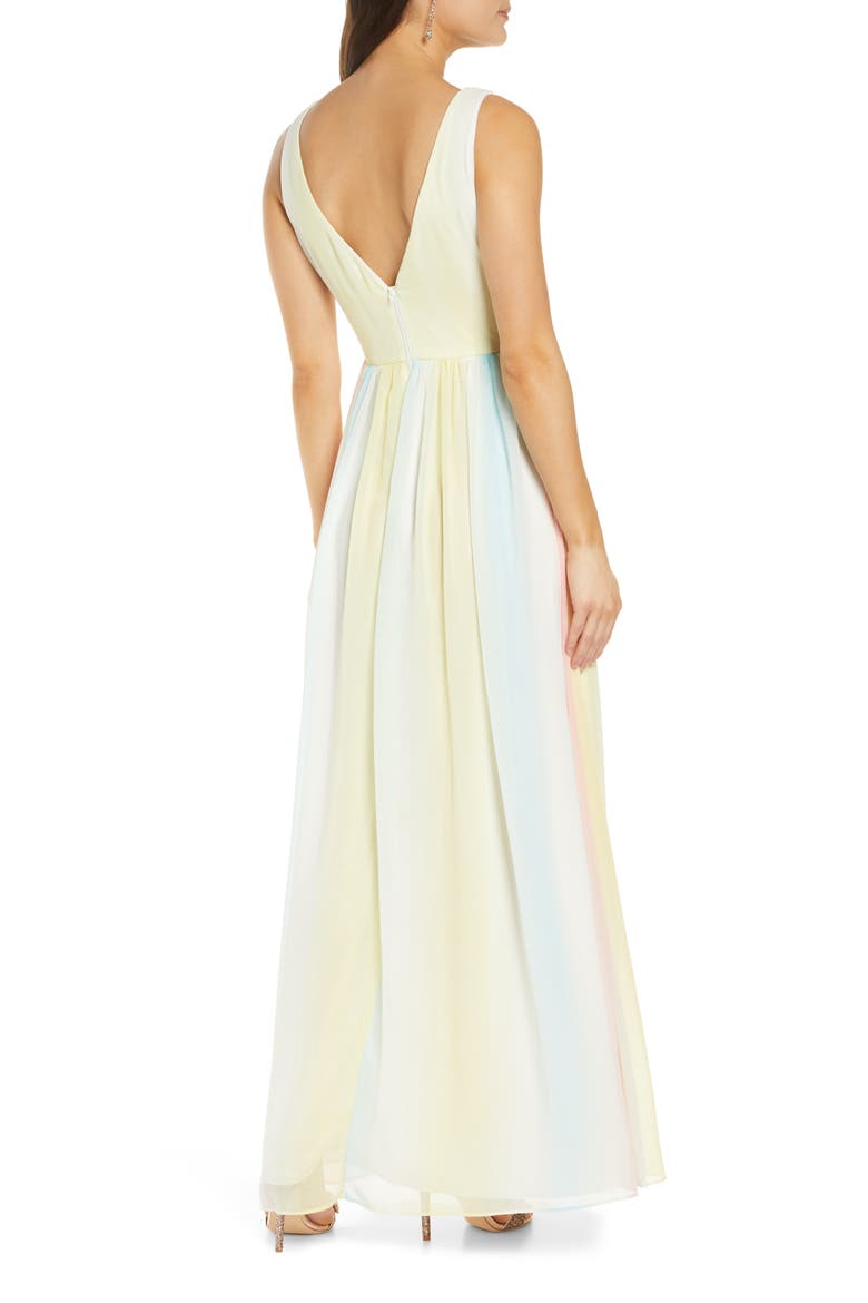 Rainbow V-Neck Chiffon Gown, Alternate, color, RAINBOW