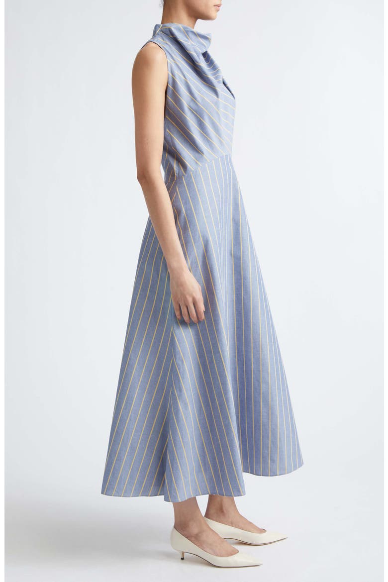 Striped Heathered Cotton & Linen Draped Halter Dress, Alternate, color, BLUEBELL