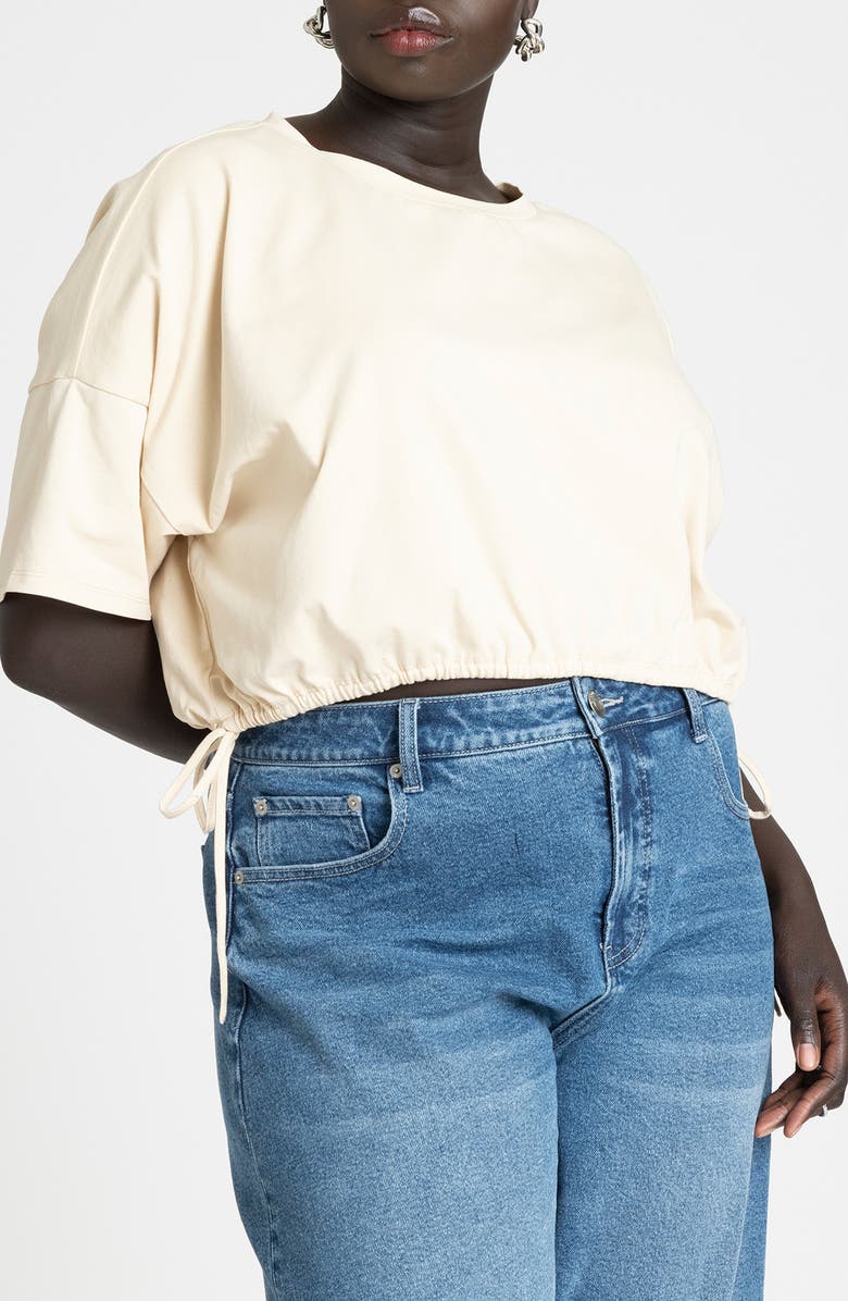 ELOQUII Drawstring Waist Crop Stretch Cotton T-Shirt, Alternate, color, 
