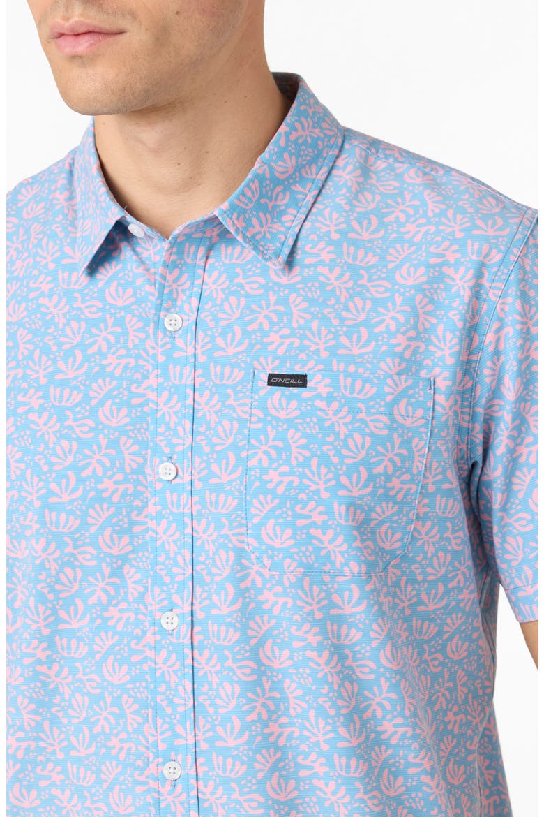TRVLR UPF Traverse Print Short Sleeve Performance Button-Up Shirt, Alternate, color, BLUE FADE